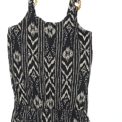 LASCANA Womens Black Geometric Viscose Skater Dress Size 10 Scoop Neck Pullover - Split Hem