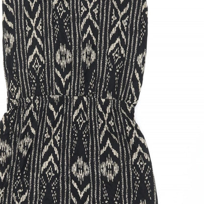 LASCANA Womens Black Geometric Viscose Skater Dress Size 10 Scoop Neck Pullover - Split Hem