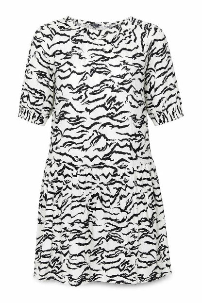 Marks and Spencer Womens White Geometric Cotton Shift Size 10 Boat Neck Pullover