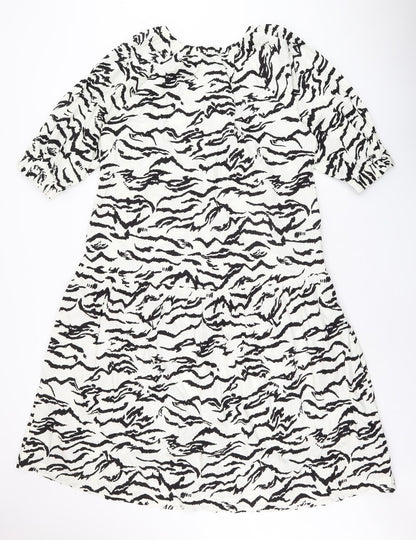 Marks and Spencer Womens White Geometric Cotton Shift Size 10 Boat Neck Pullover
