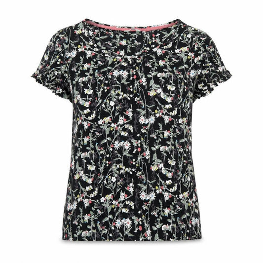 Marks and Spencer Womens Black Floral Viscose Top Pyjama Top Size 14