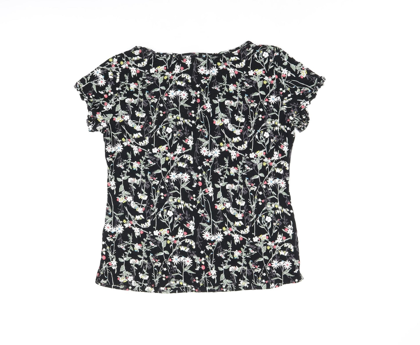 Marks and Spencer Womens Black Floral Viscose Top Pyjama Top Size 14