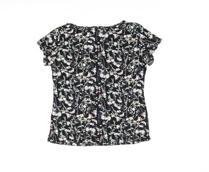 Marks and Spencer Womens Black Floral Viscose Top Pyjama Top Size 14