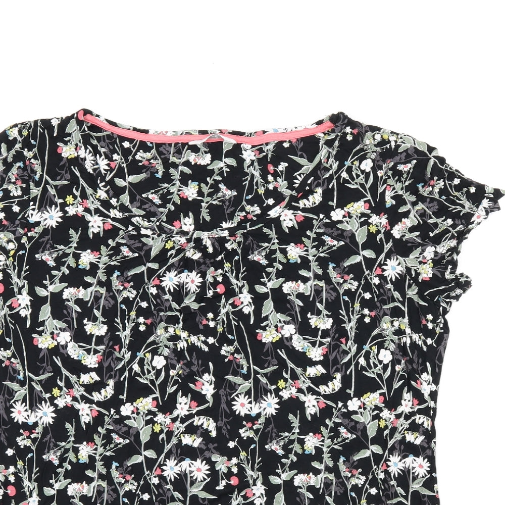 Marks and Spencer Womens Black Floral Viscose Top Pyjama Top Size 14