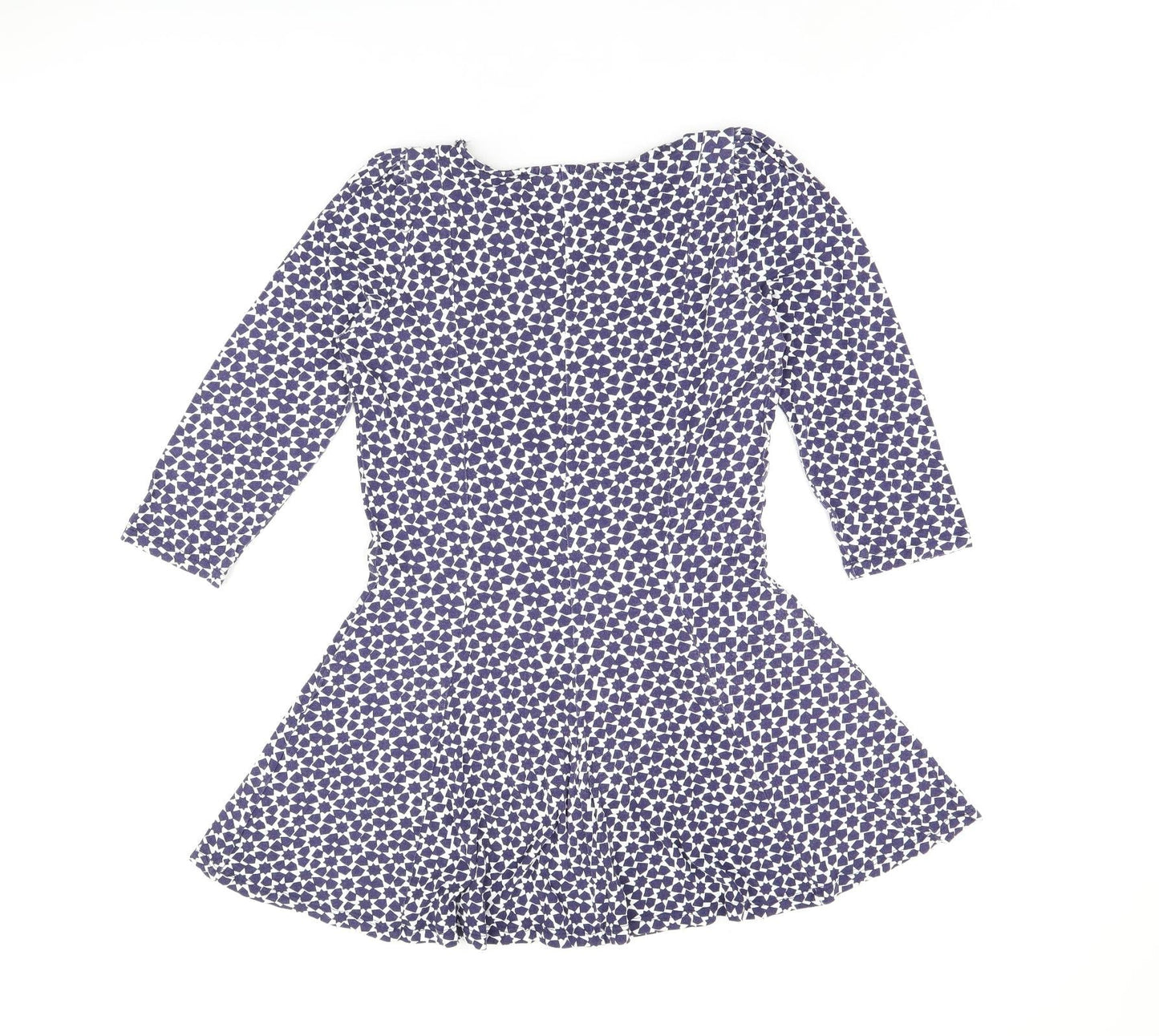 Marks and Spencer Womens Blue Geometric Viscose Basic T-Shirt Size 10 Round Neck