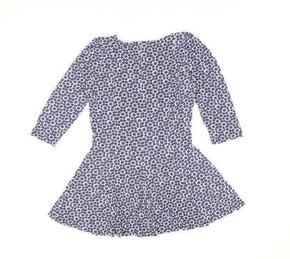 Marks and Spencer Womens Blue Geometric Viscose Basic T-Shirt Size 10 Round Neck