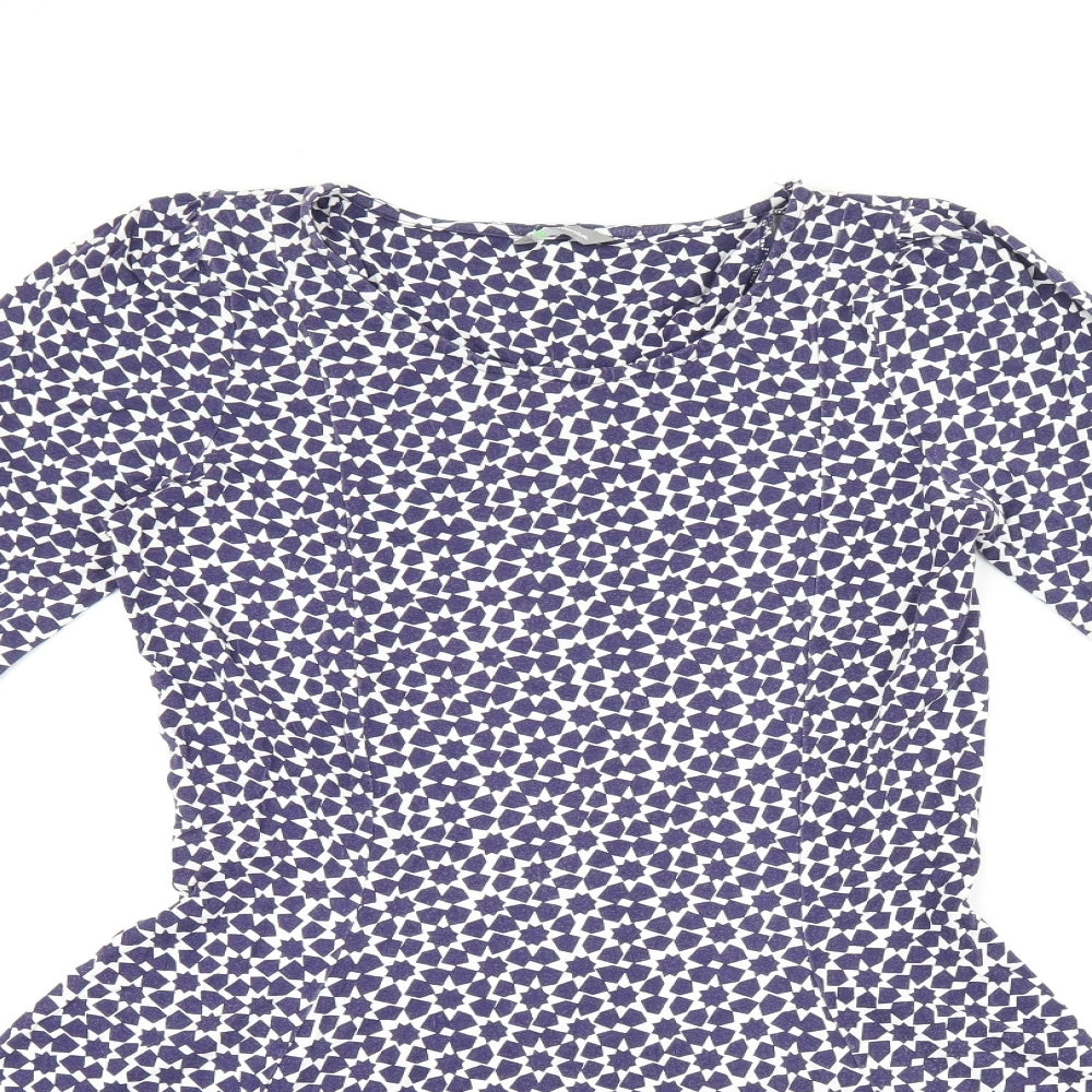 Marks and Spencer Womens Blue Geometric Viscose Basic T-Shirt Size 10 Round Neck
