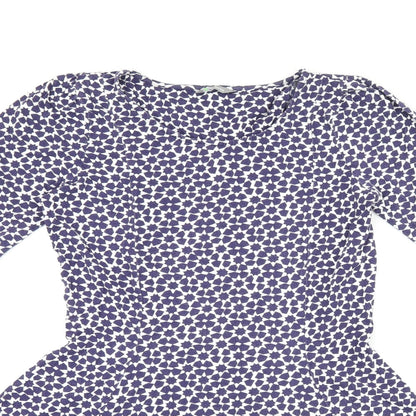 Marks and Spencer Womens Blue Geometric Viscose Basic T-Shirt Size 10 Round Neck