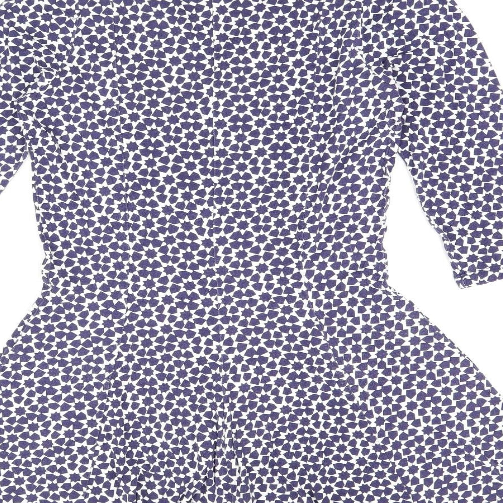 Marks and Spencer Womens Blue Geometric Viscose Basic T-Shirt Size 10 Round Neck