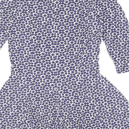 Marks and Spencer Womens Blue Geometric Viscose Basic T-Shirt Size 10 Round Neck