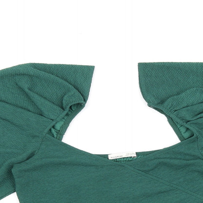 Pull&Bear Womens Green Polyester Cropped Blouse Size S Square Neck