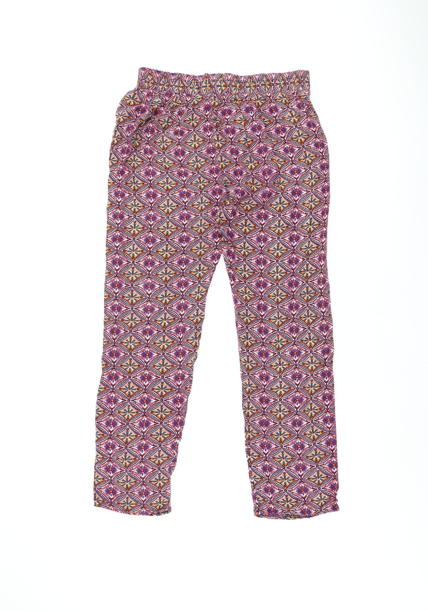 Jasmine Womens Red Geometric Viscose Trousers Size L L26.5 in Regular Drawstring - Size L/XL
