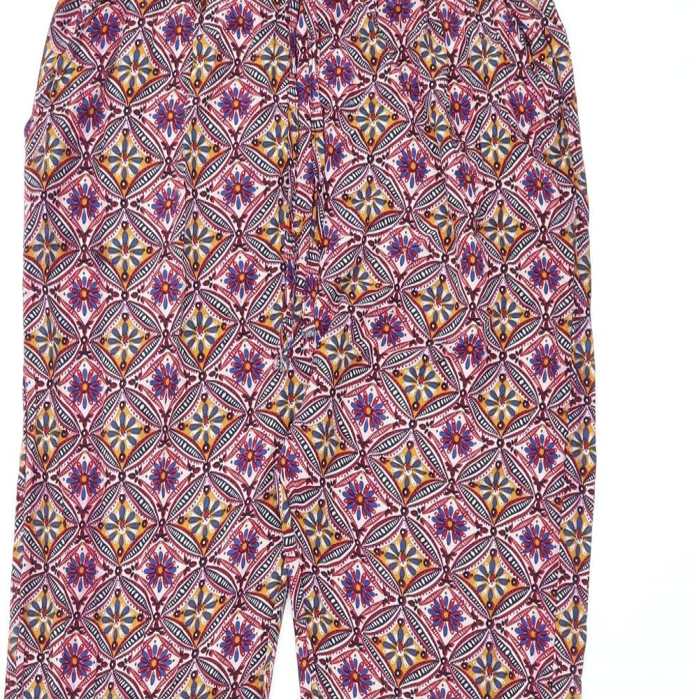 Jasmine Womens Red Geometric Viscose Trousers Size L L26.5 in Regular Drawstring - Size L/XL