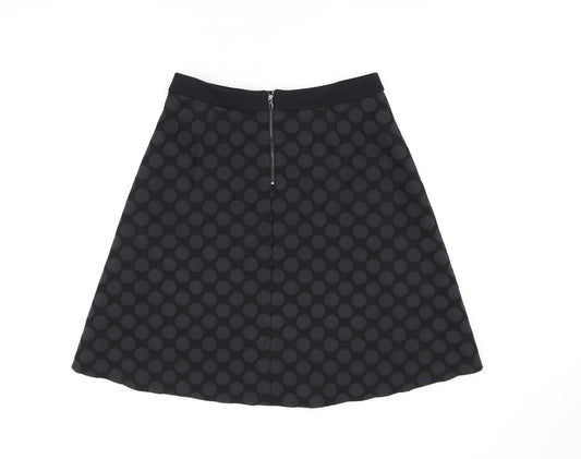 Marks and Spencer Womens Black Polka Dot Cotton Swing Skirt Size 12 Zip