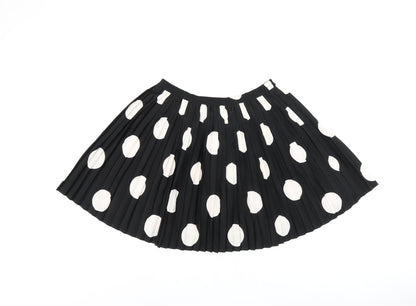 Johnnie B Girls Black Polka Dot Polyester Skater Skirt Size 15-16 Years Regular Pull On - Pleated
