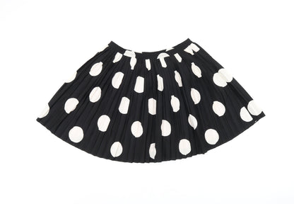 Johnnie B Girls Black Polka Dot Polyester Skater Skirt Size 15-16 Years Regular Pull On - Pleated