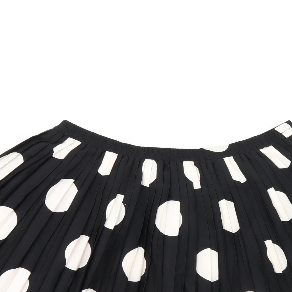 Johnnie B Girls Black Polka Dot Polyester Skater Skirt Size 15-16 Years Regular Pull On - Pleated