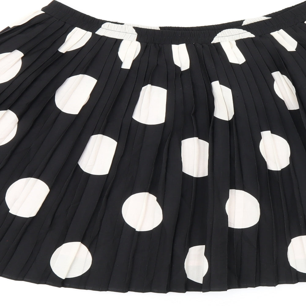 Johnnie B Girls Black Polka Dot Polyester Skater Skirt Size 15-16 Years Regular Pull On - Pleated