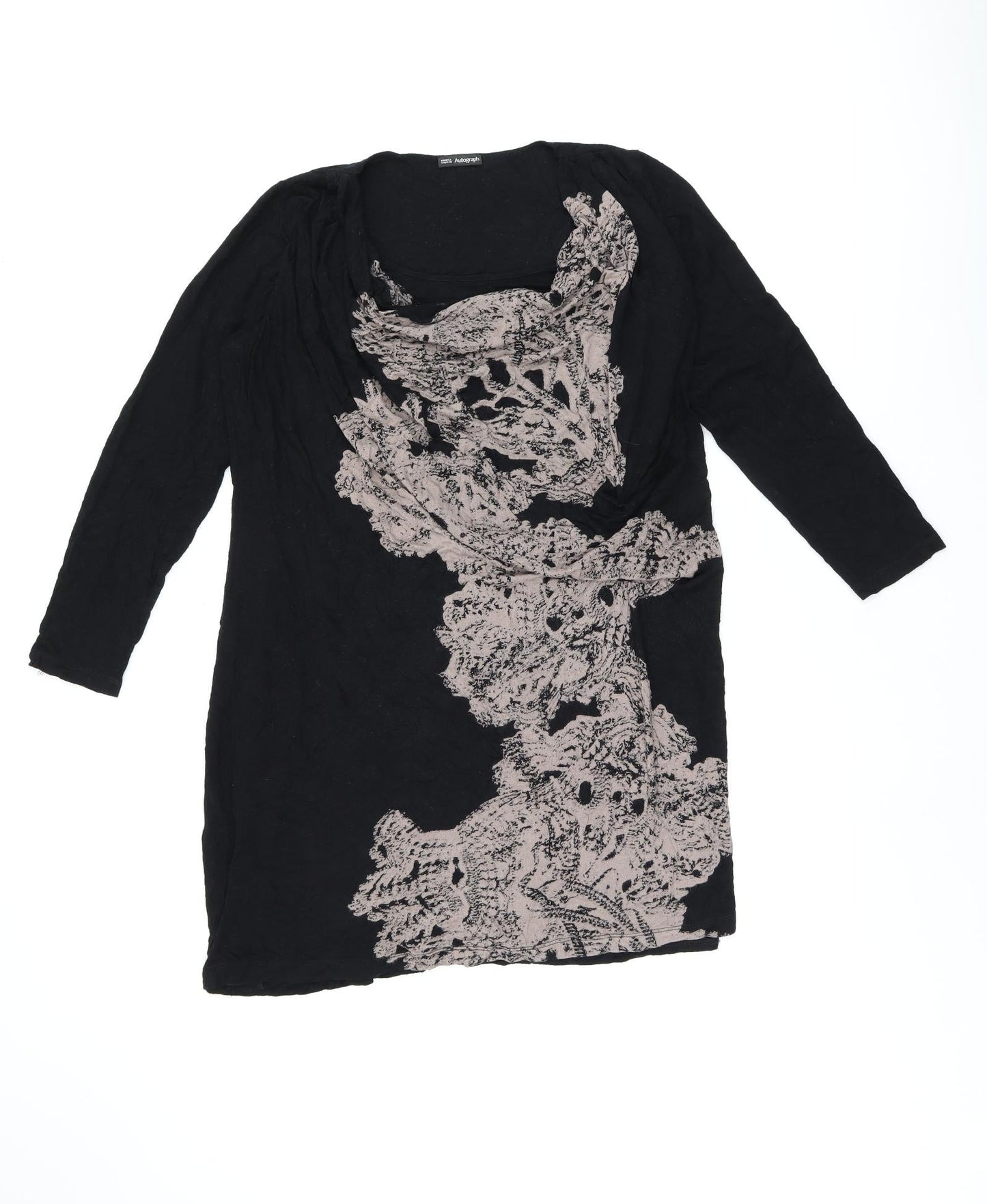 Autograph Womens Black Geometric Viscose Basic Blouse Size 14 Cowl Neck