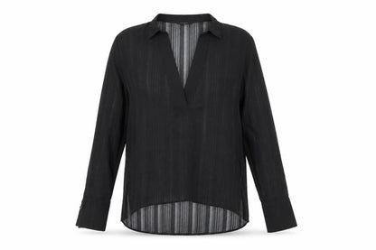 Lumiere Womens Black Polyester Basic Blouse Size S V-Neck - Sheer