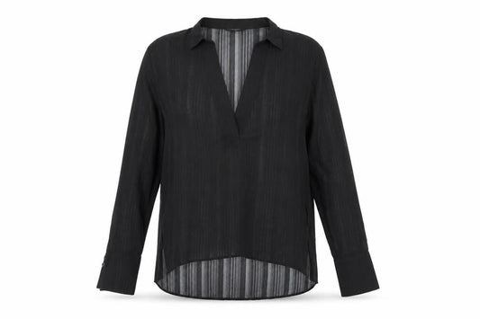 Lumiere Womens Black Polyester Basic Blouse Size S V-Neck - Sheer