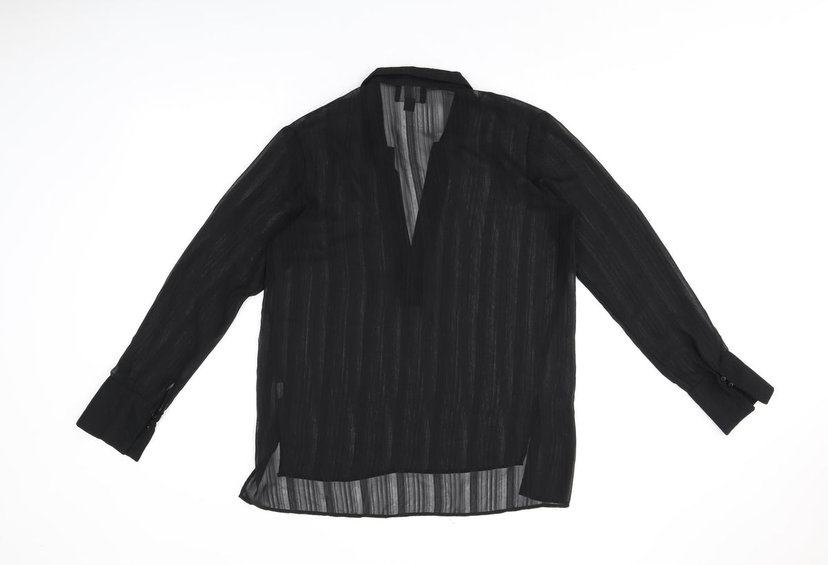 Lumiere Womens Black Polyester Basic Blouse Size S V-Neck - Sheer