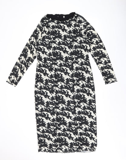 Marks and Spencer Womens Black Geometric Polyester Bodycon Size 14 Boat Neck Pullover