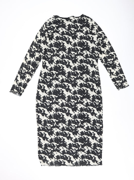 Marks and Spencer Womens Black Geometric Polyester Bodycon Size 14 Boat Neck Pullover