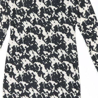 Marks and Spencer Womens Black Geometric Polyester Bodycon Size 14 Boat Neck Pullover