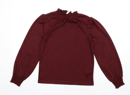 River Island Womens Red Polyester Basic T-Shirt Size 6 Mock Neck