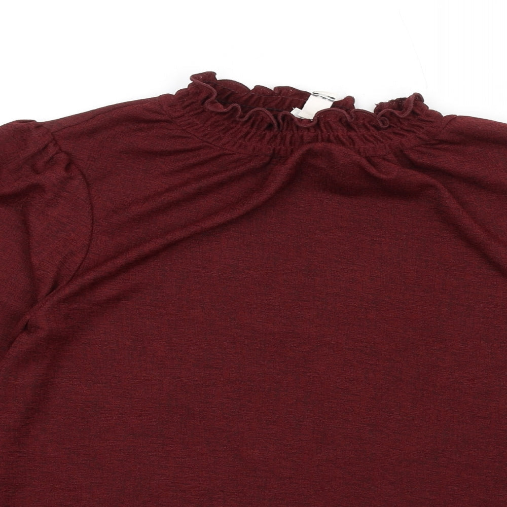 River Island Womens Red Polyester Basic T-Shirt Size 6 Mock Neck