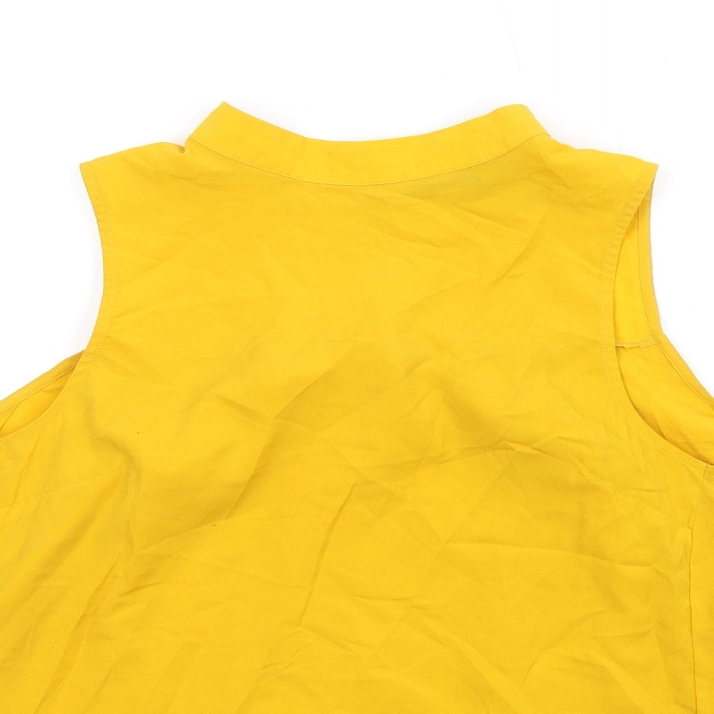 French Connection Womens Yellow Polyester Basic Blouse Size 8 Round Neck