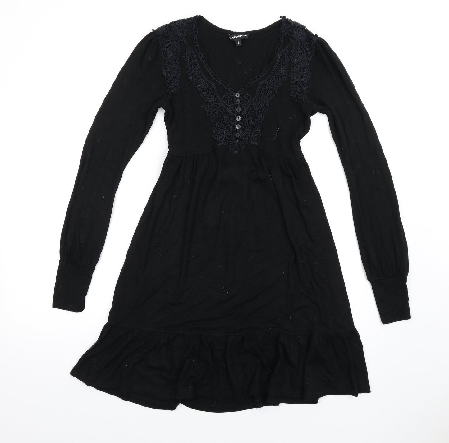Warehouse Womens Black Viscose A-Line Size 8 V-Neck Pullover