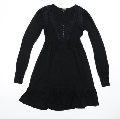 Warehouse Womens Black Viscose A-Line Size 8 V-Neck Pullover