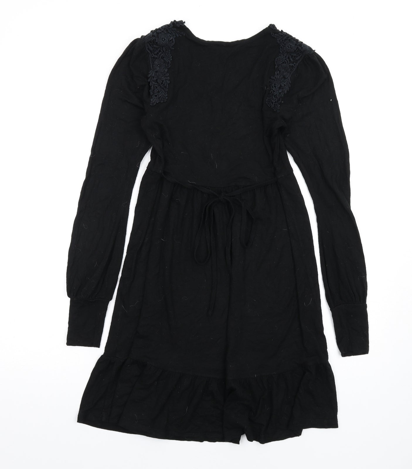 Warehouse Womens Black Viscose A-Line Size 8 V-Neck Pullover