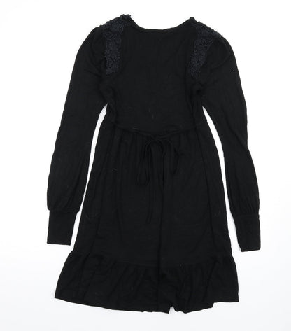Warehouse Womens Black Viscose A-Line Size 8 V-Neck Pullover