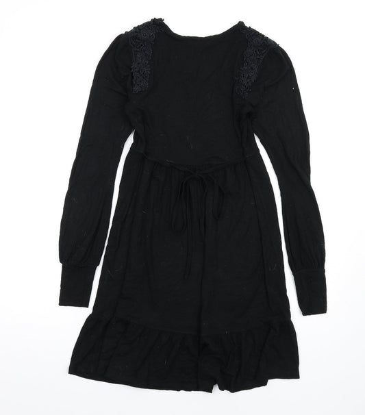 Warehouse Womens Black Viscose A-Line Size 8 V-Neck Pullover