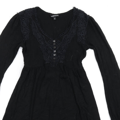 Warehouse Womens Black Viscose A-Line Size 8 V-Neck Pullover