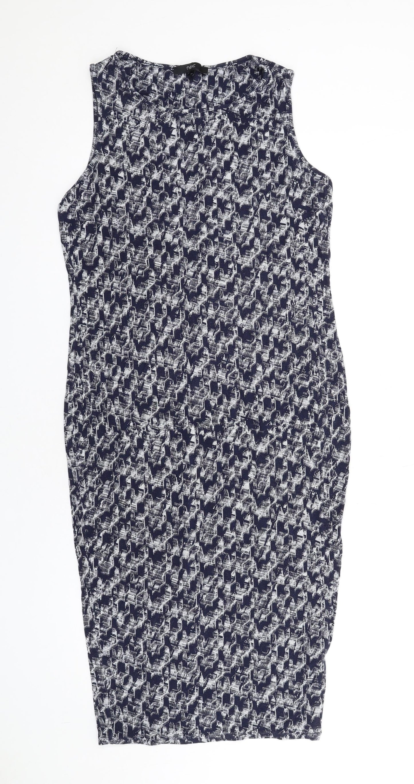 NEXT Womens Blue Geometric Viscose Bodycon Size 14 Round Neck Pullover