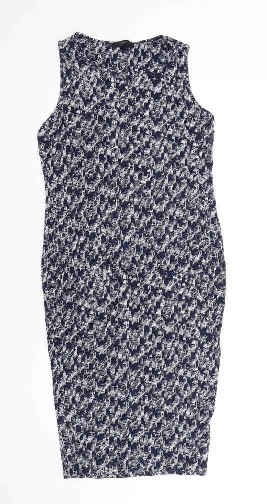 NEXT Womens Blue Geometric Viscose Bodycon Size 14 Round Neck Pullover