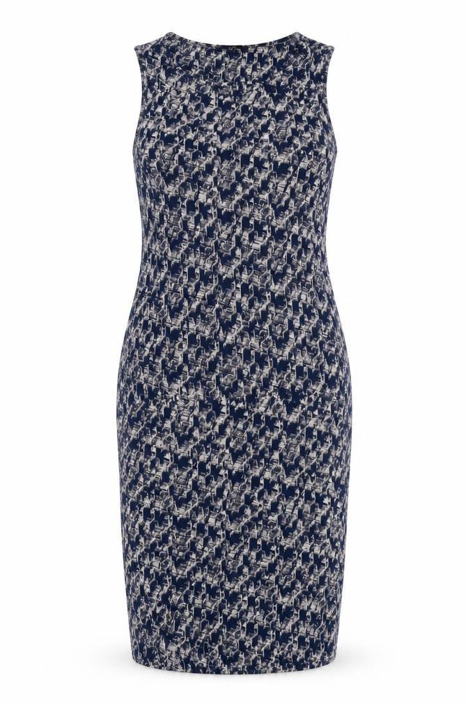 NEXT Womens Blue Geometric Viscose Bodycon Size 14 Round Neck Pullover