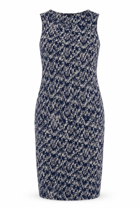 NEXT Womens Blue Geometric Viscose Bodycon Size 14 Round Neck Pullover