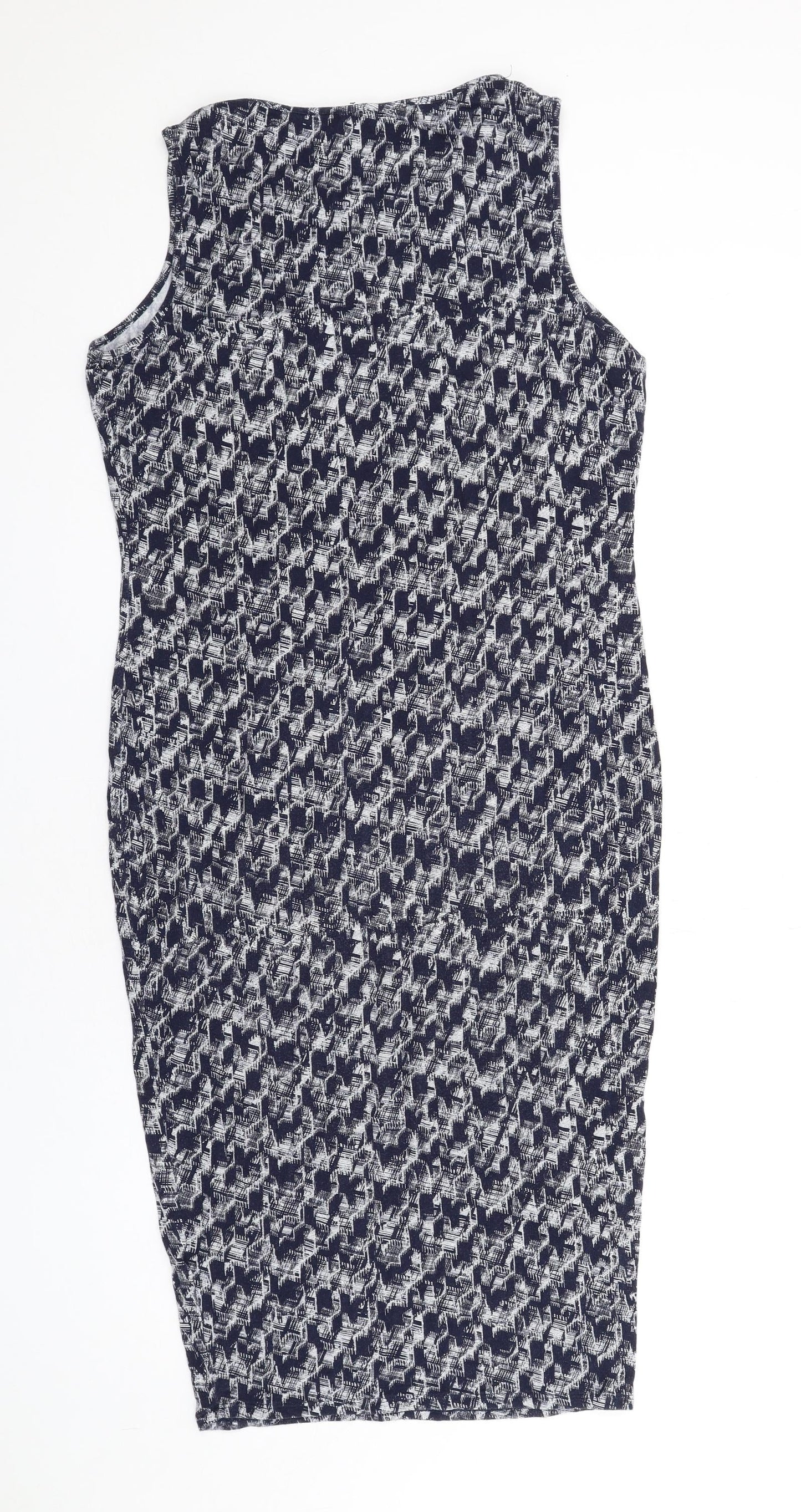 NEXT Womens Blue Geometric Viscose Bodycon Size 14 Round Neck Pullover