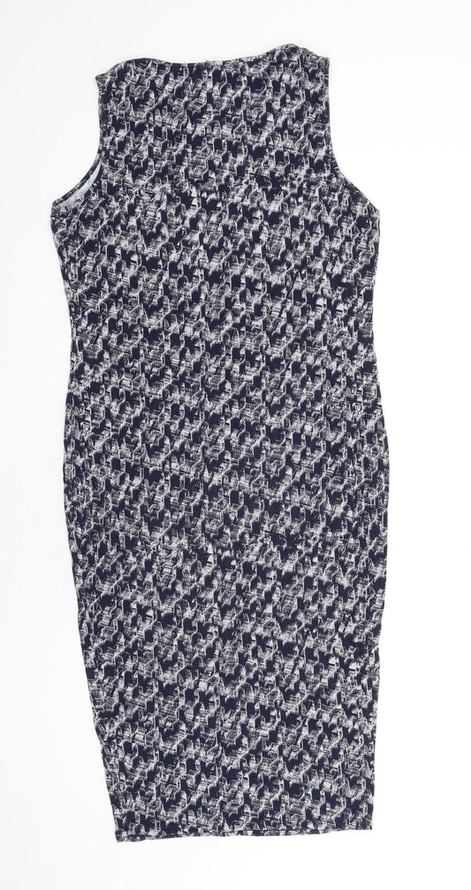 NEXT Womens Blue Geometric Viscose Bodycon Size 14 Round Neck Pullover