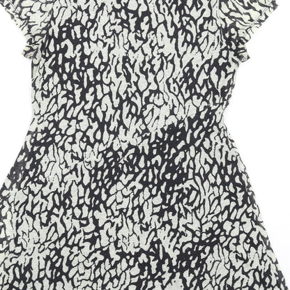 Topshop Womens Black Geometric Polyester A-Line Size 14 Round Neck Pullover