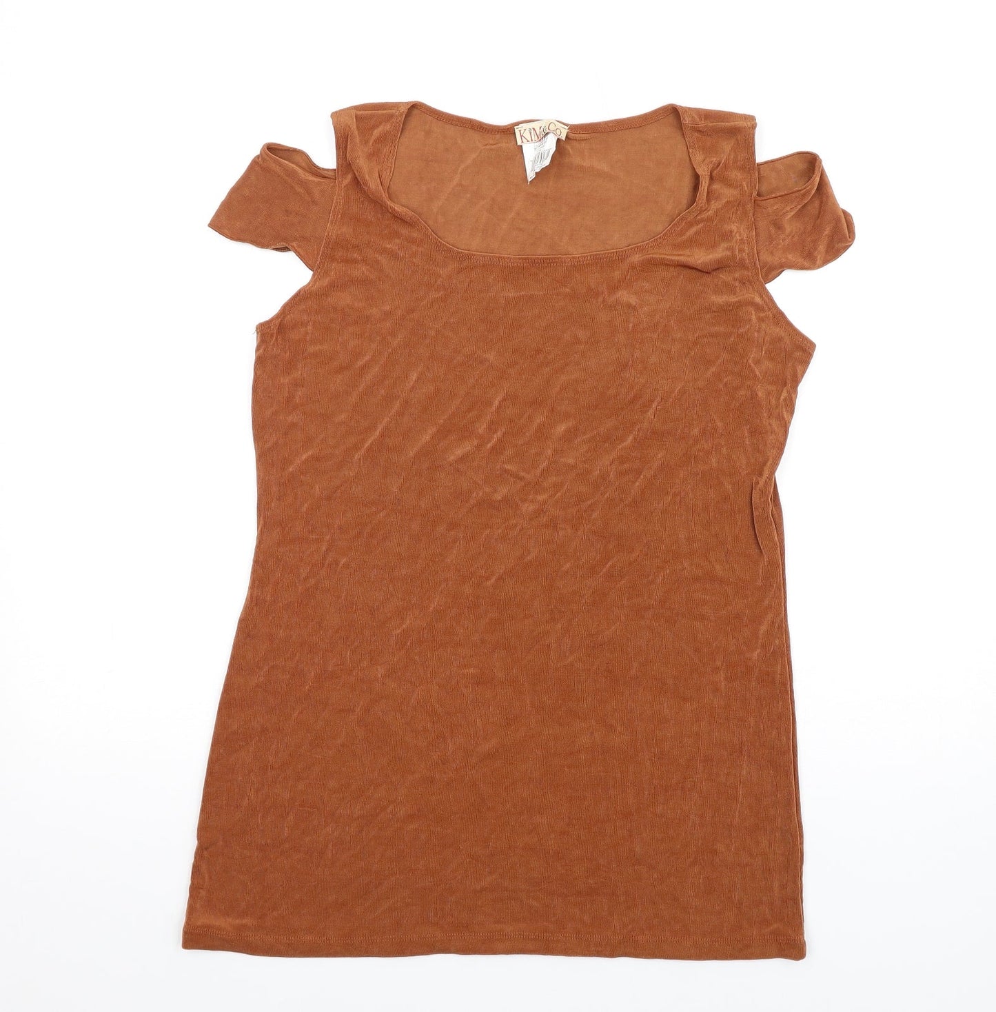 Womens UK Size L Kim&Co Brown Basic T-Shirt