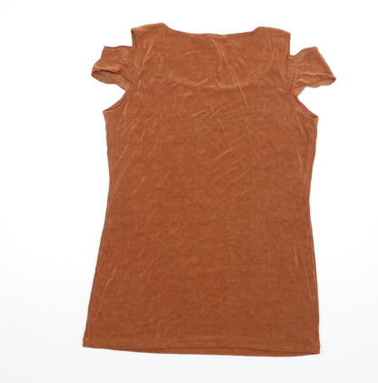 Womens UK Size L Kim&Co Brown Basic T-Shirt