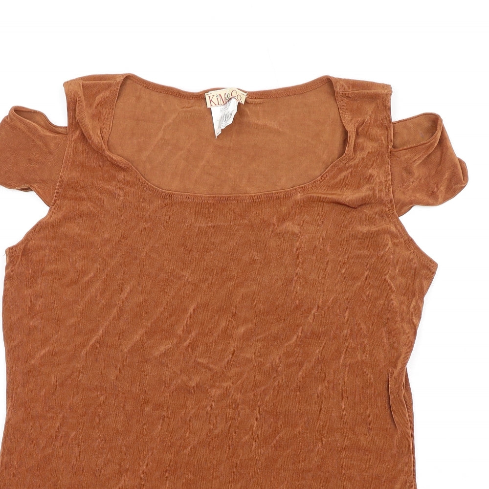 Womens UK Size L Kim&Co Brown Basic T-Shirt