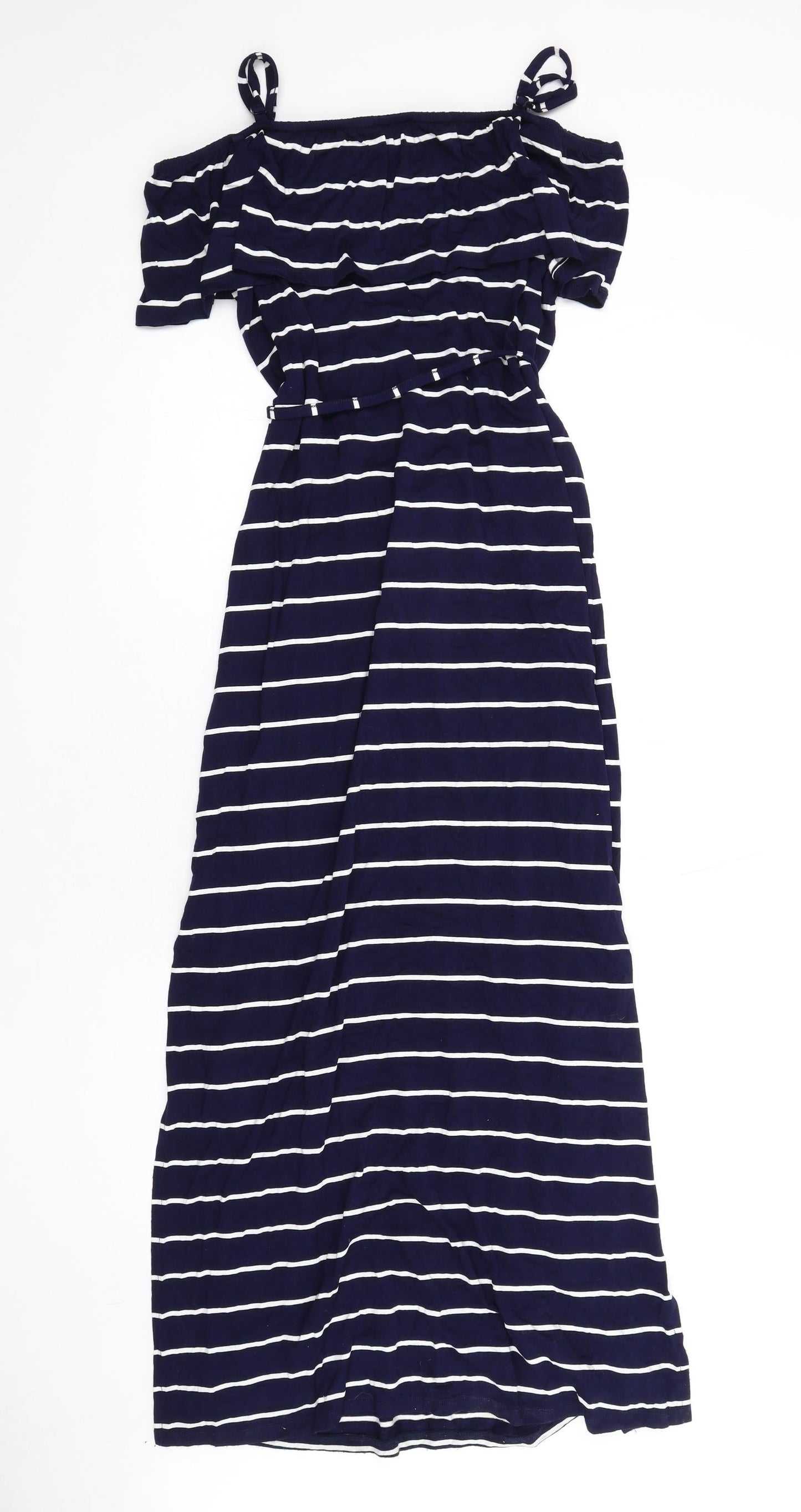 Oasis Womens Blue Striped Viscose Maxi Size S Square Neck Pullover