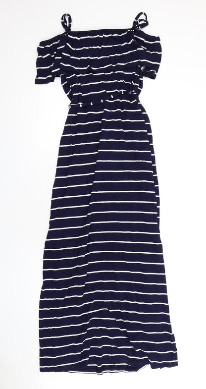 Oasis Womens Blue Striped Viscose Maxi Size S Square Neck Pullover